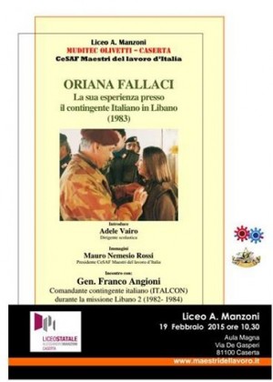 Il liceo Manzoni incontra il Generale Angioni. Tema dell'incontro: Oriana Fallaci